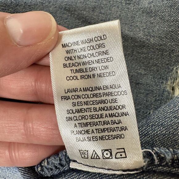 Miley Cyrus Max Azria Denim Top Sz S Snap Front Distressed Country Cowgirl - Picture 7 of 11